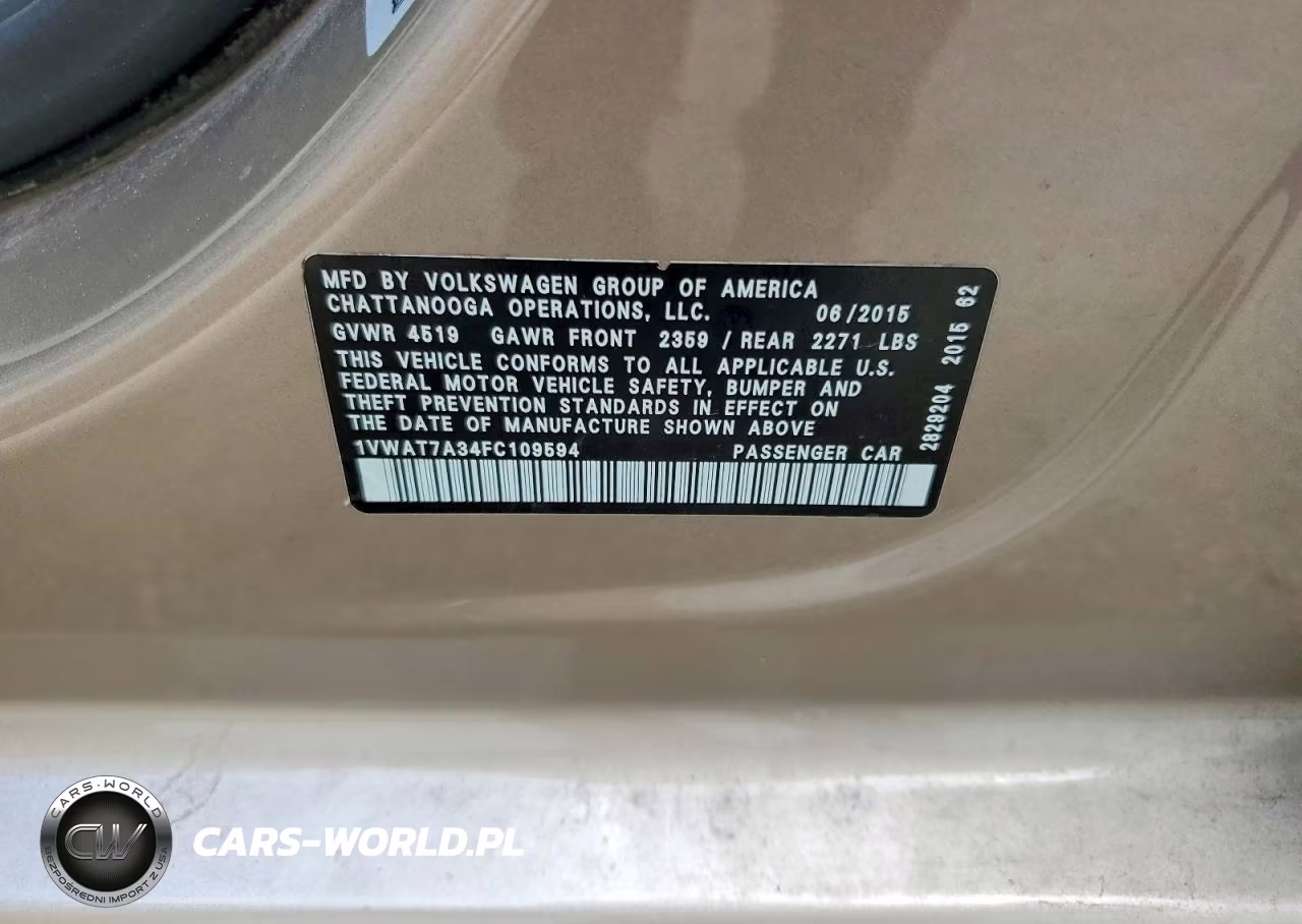 2015 Volkswagen Passat S VIN:1VWAT7A34FC109594 - 12