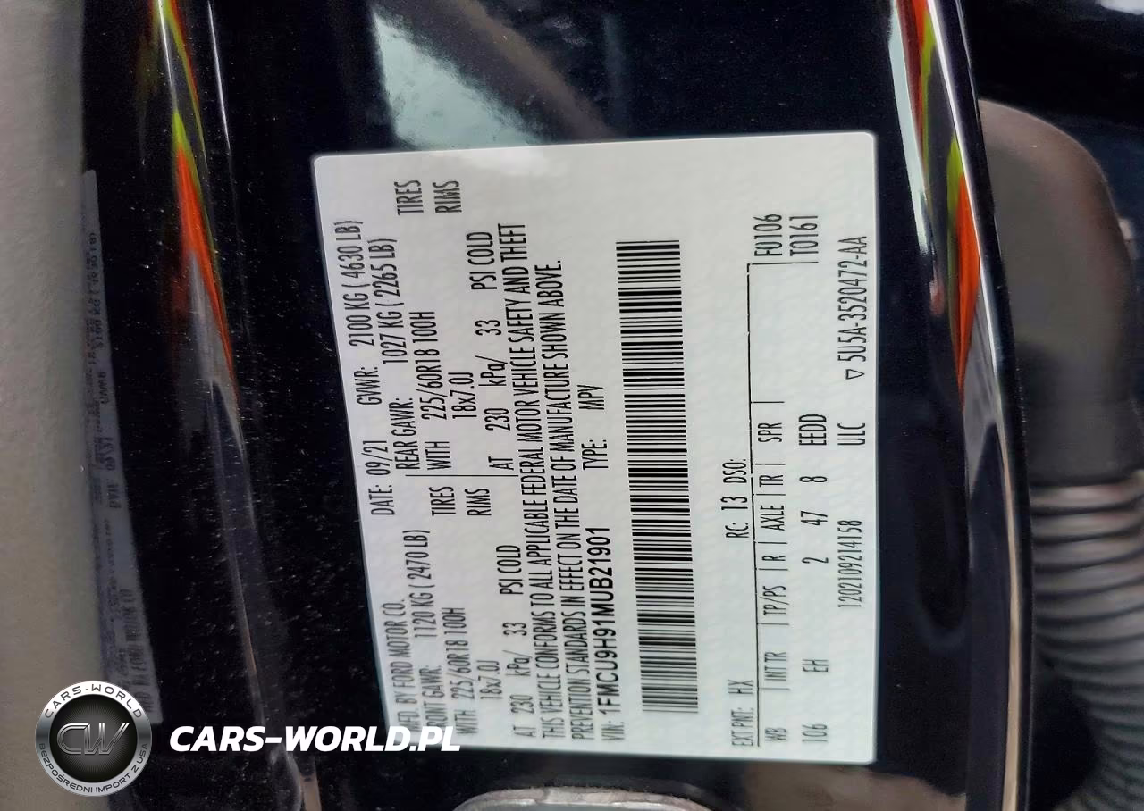 2021 Ford Escape Sel VIN:1FMCU9H91MUB21901 - 14
