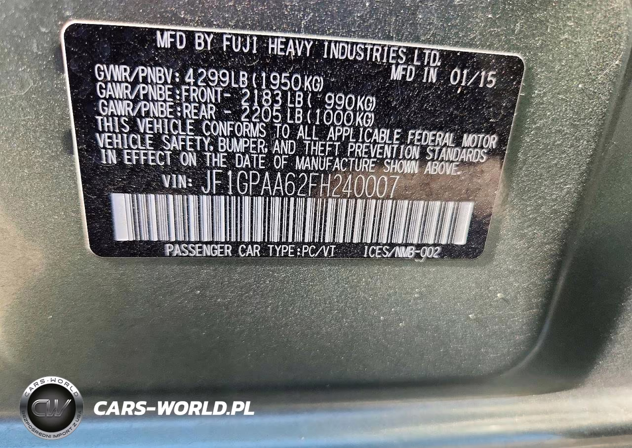 2015 Subaru Impreza VIN:JF1GPAA62FH240007 - 12