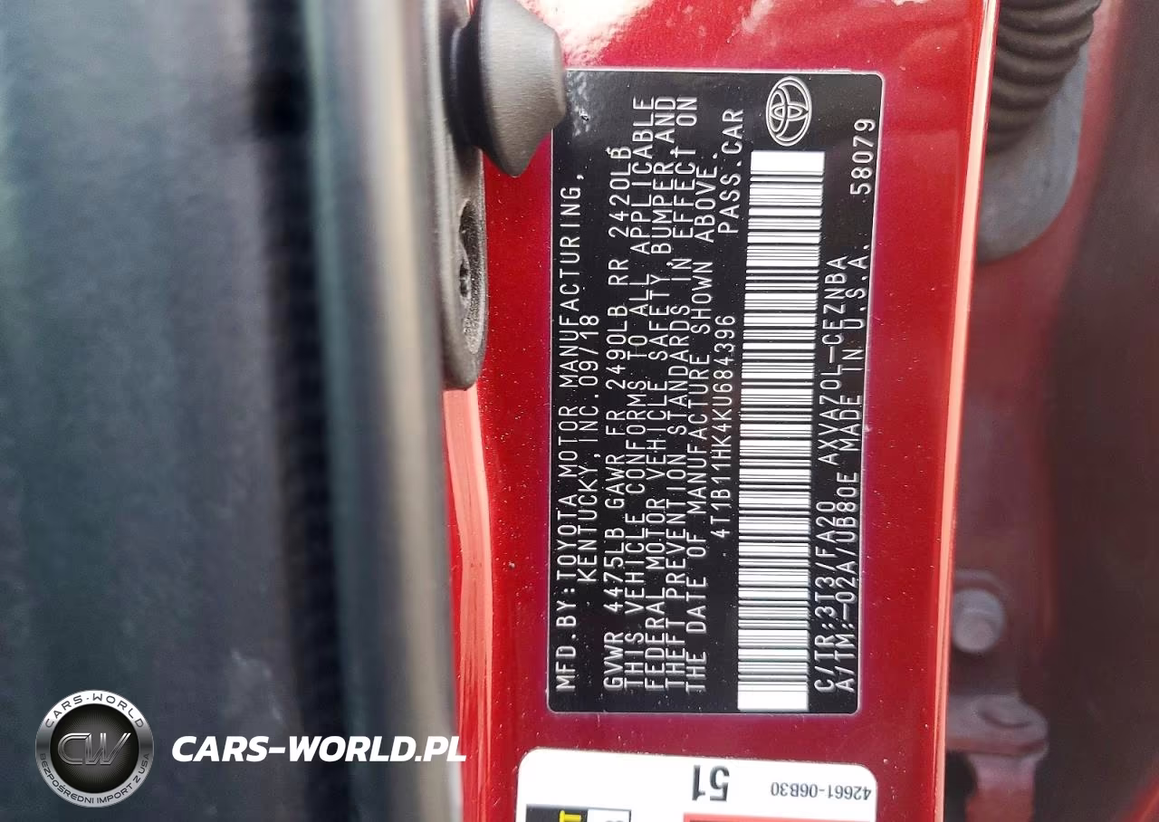2019 Toyota Camry Le VIN:4T1B11HK4KU684396 - 12