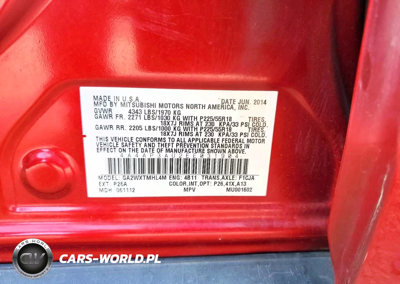 2014 Mitsubishi Outlander Sport Es VIN:4A4AP3AU2EE031904 - 12