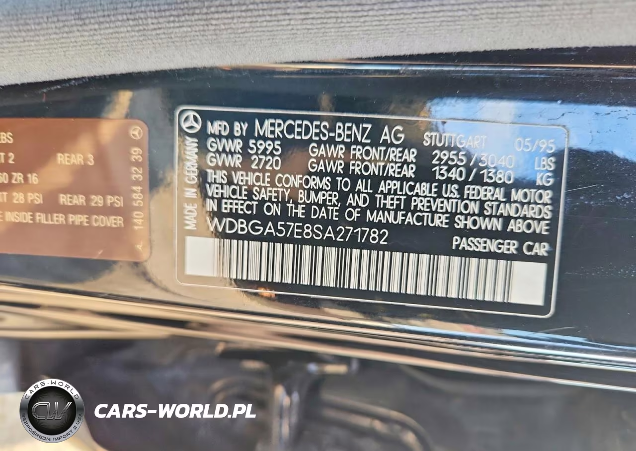1995 Mercedes-Benz S 600 VIN:WDBGA57E8SA271782 - 12