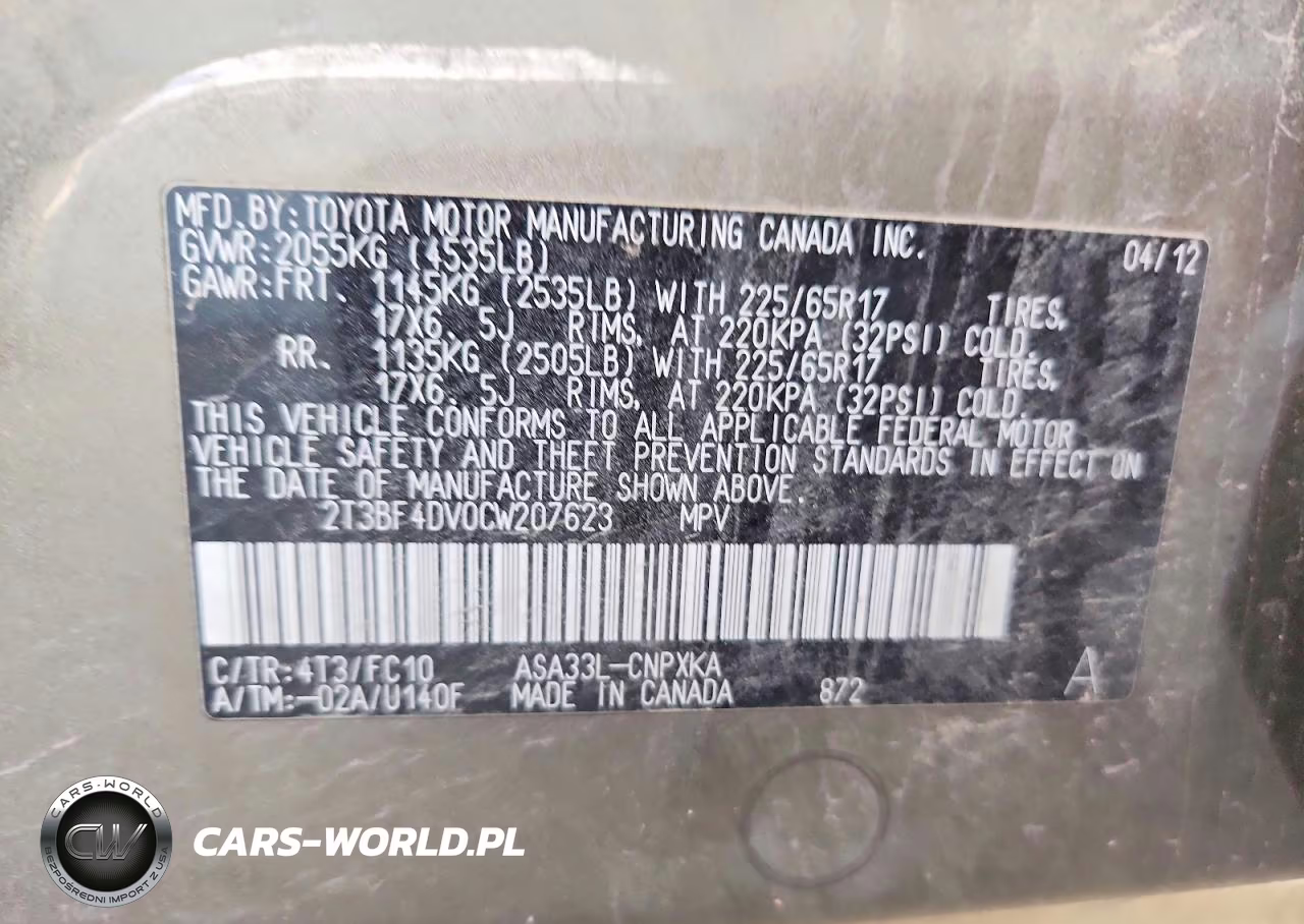 2012 Toyota Rav4 Base VIN:2T3BF4DV0CW207623 - 13