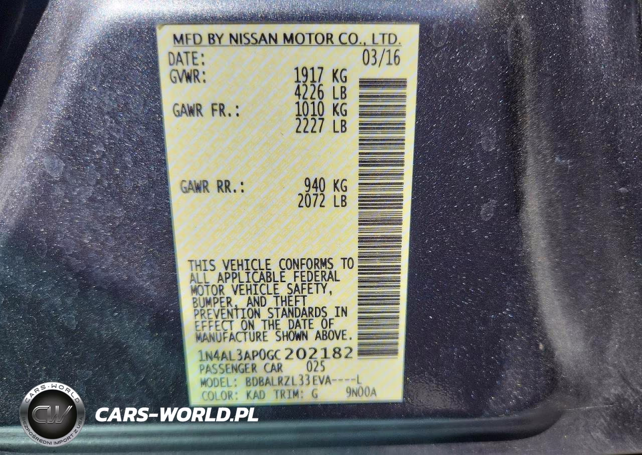 2016 Nissan Altima 2.5 Sl VIN:1N4AL3AP0GC202182 - 12
