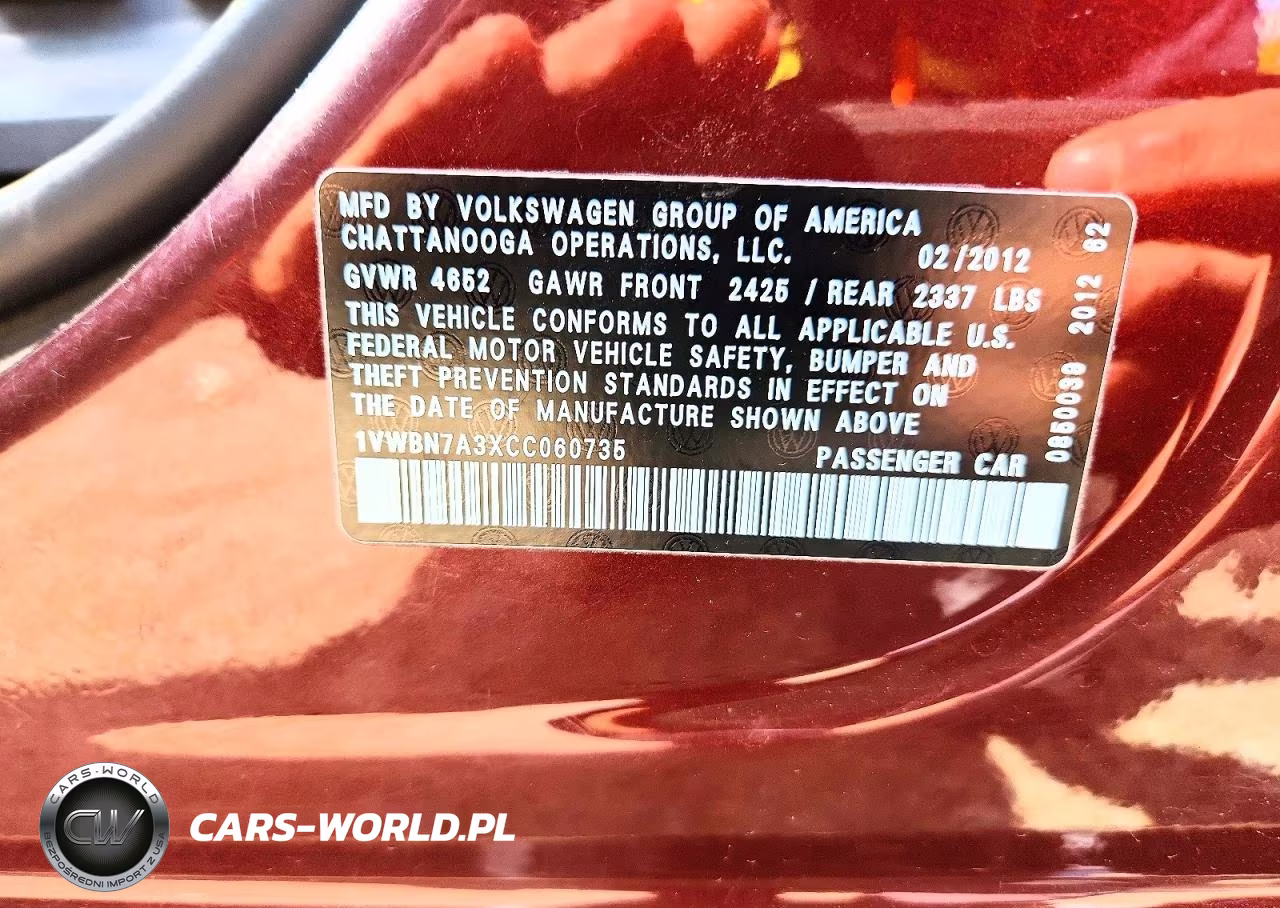 2012 Volkswagen Passat Se VIN:1VWBN7A3XCC060735 - 12