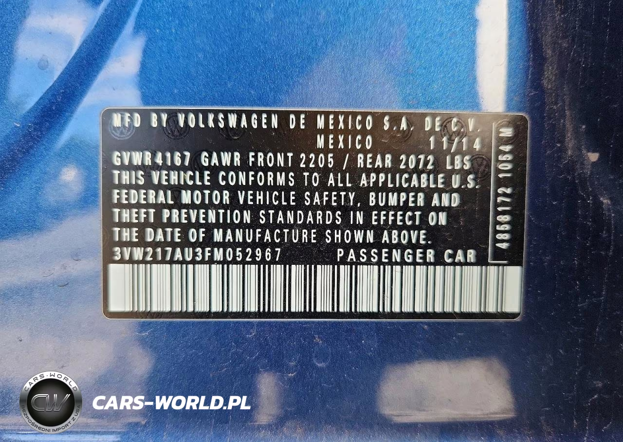2015 Volkswagen Golf VIN:3VW217AU3FM052967 - 12