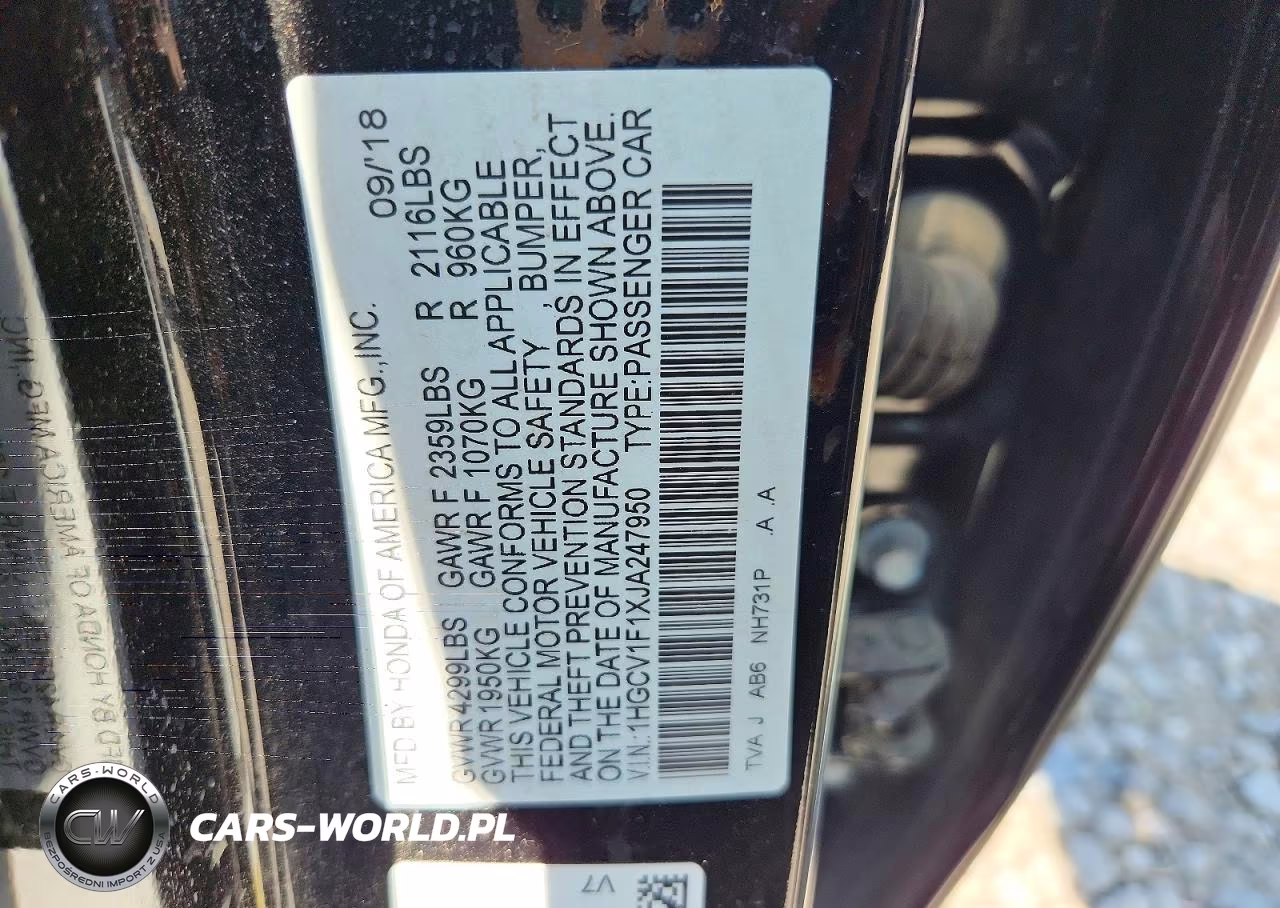 2018 Honda Accord Lx VIN:1HGCV1F1XJA247950 - 12