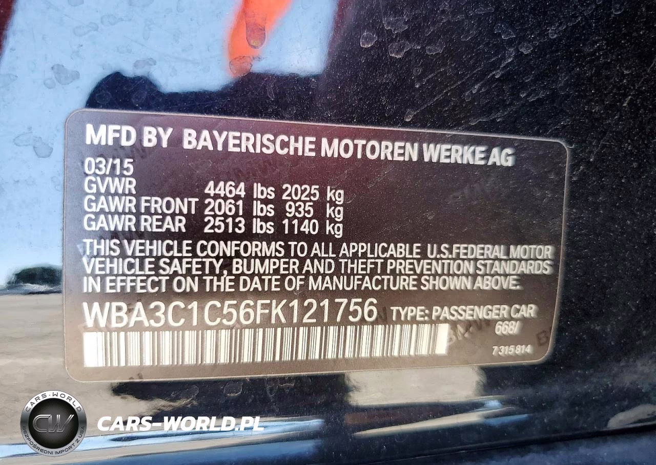 2015 BMW 328 I Sulev VIN:WBA3C1C56FK121756 - 12