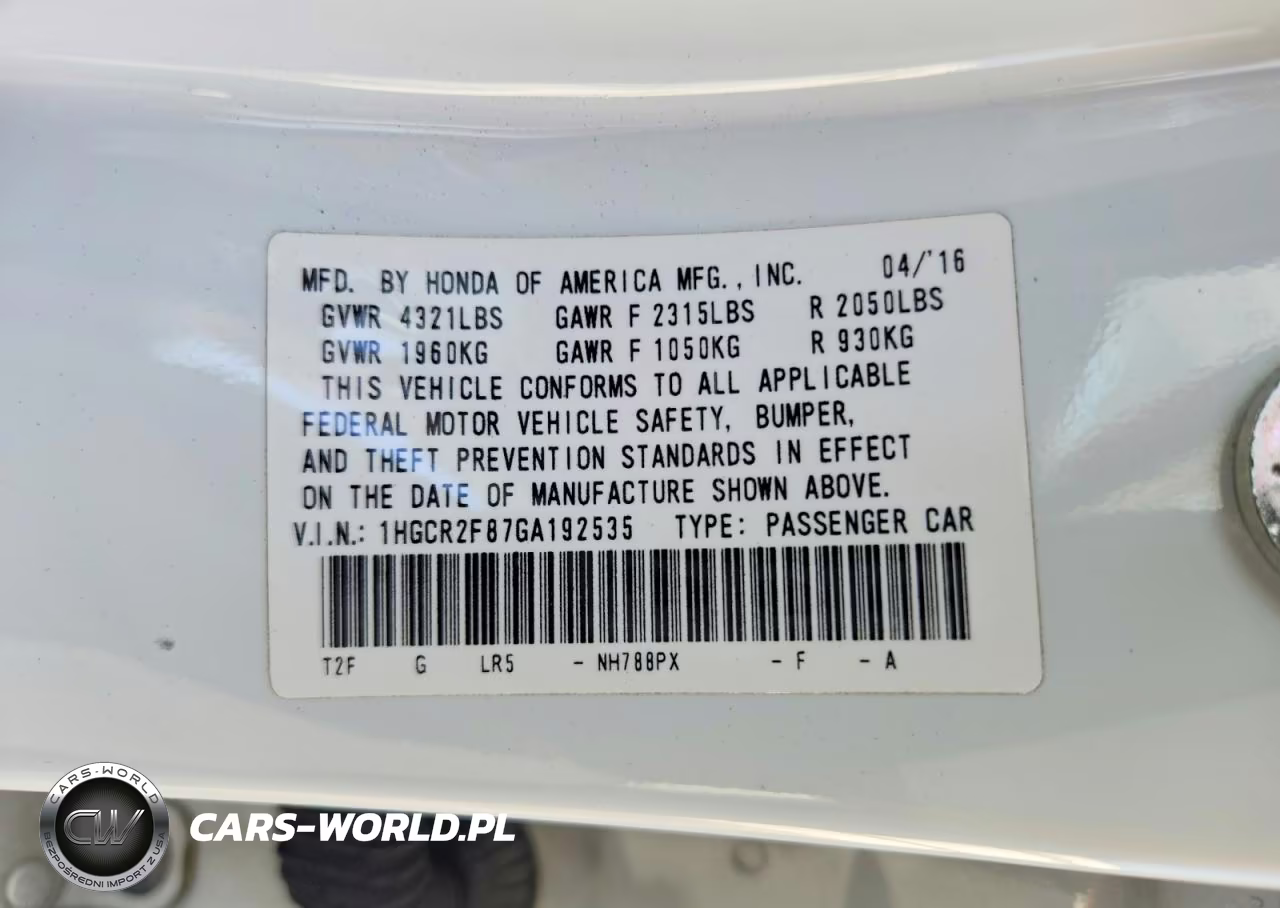 2016 Honda Accord Exl VIN:1HGCR2F87GA192535 - 12