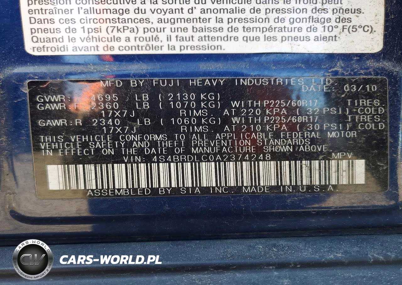 2010 Subaru Outback 3.6R Limited VIN:4S4BRDLC0A2374248 - 14
