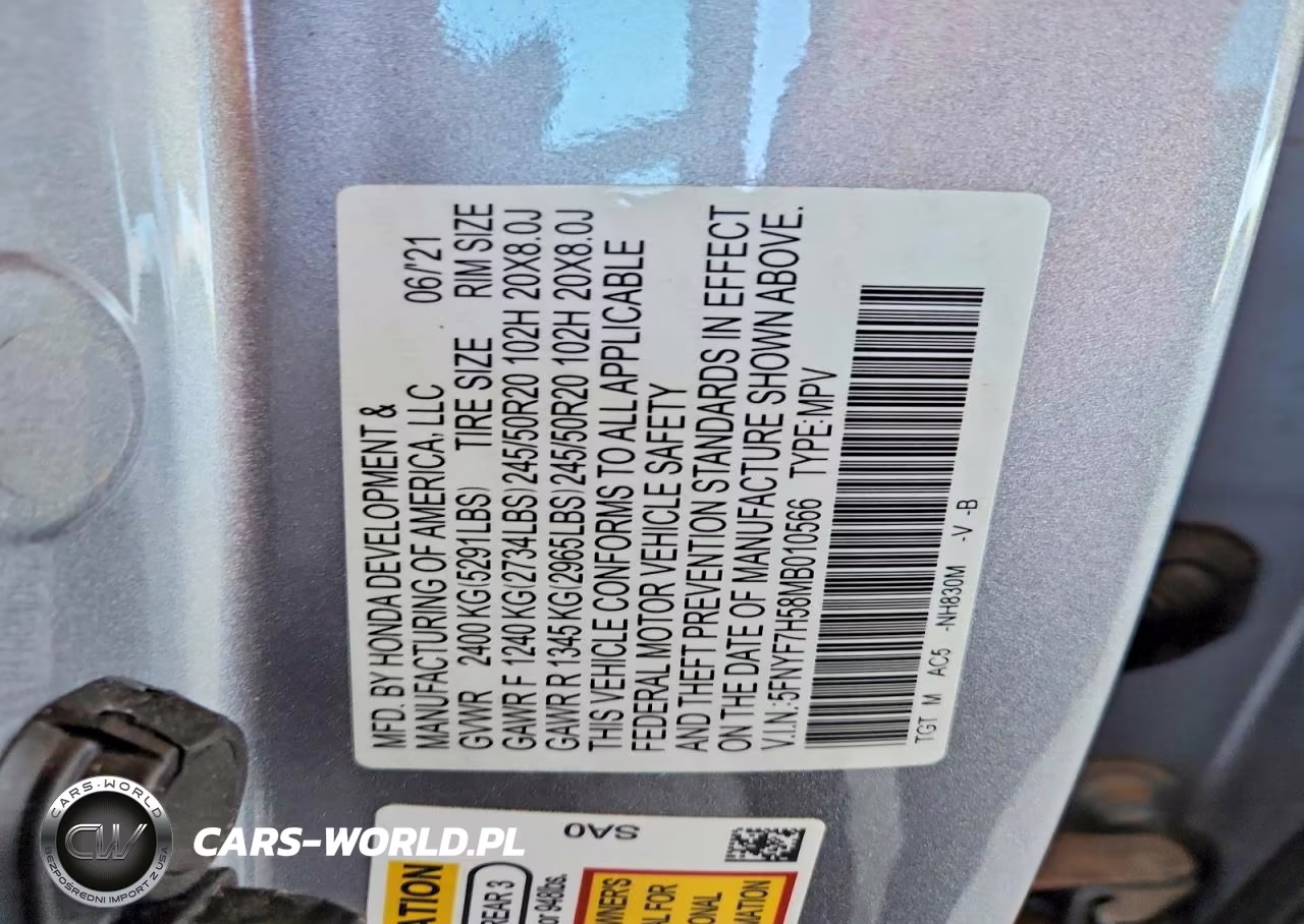 2021 Honda Passport Exl VIN:5FNYF7H58MB010566 - 13