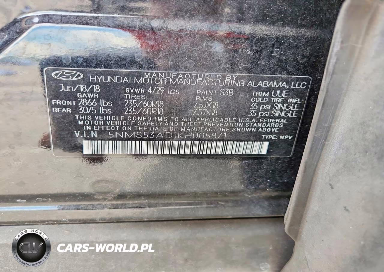 2019 Hyundai Santa Fe Limited 2.4L VIN:5NMS53AD1KH005871 - 14