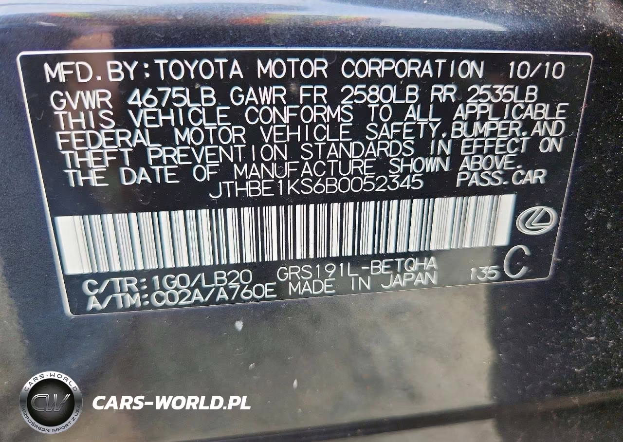 2011 Lexus Gs 350 VIN:JTHBE1KS6B0052345 - 12
