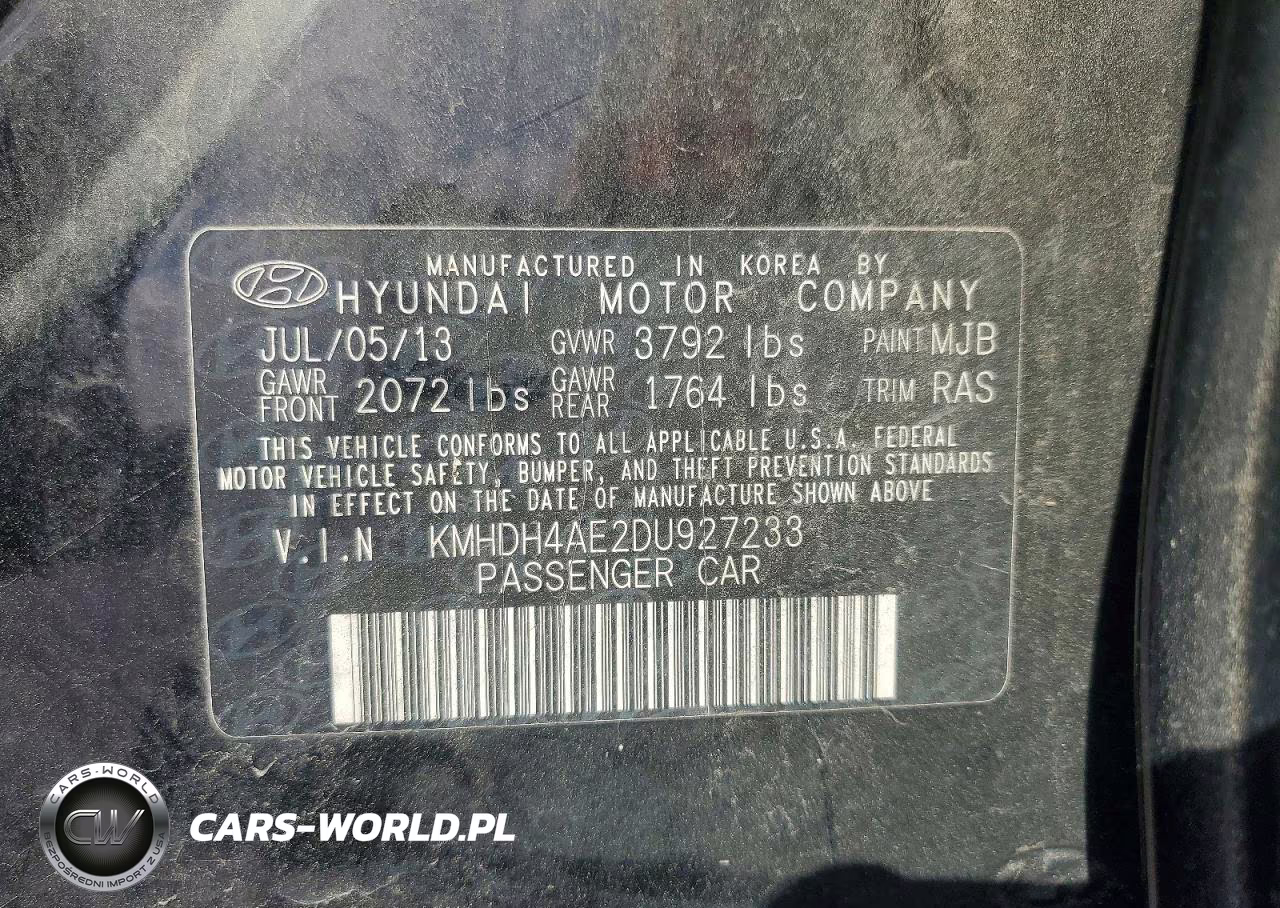 2013 Hyundai Elantra Gls VIN:KMHDH4AE2DU927233 - 13