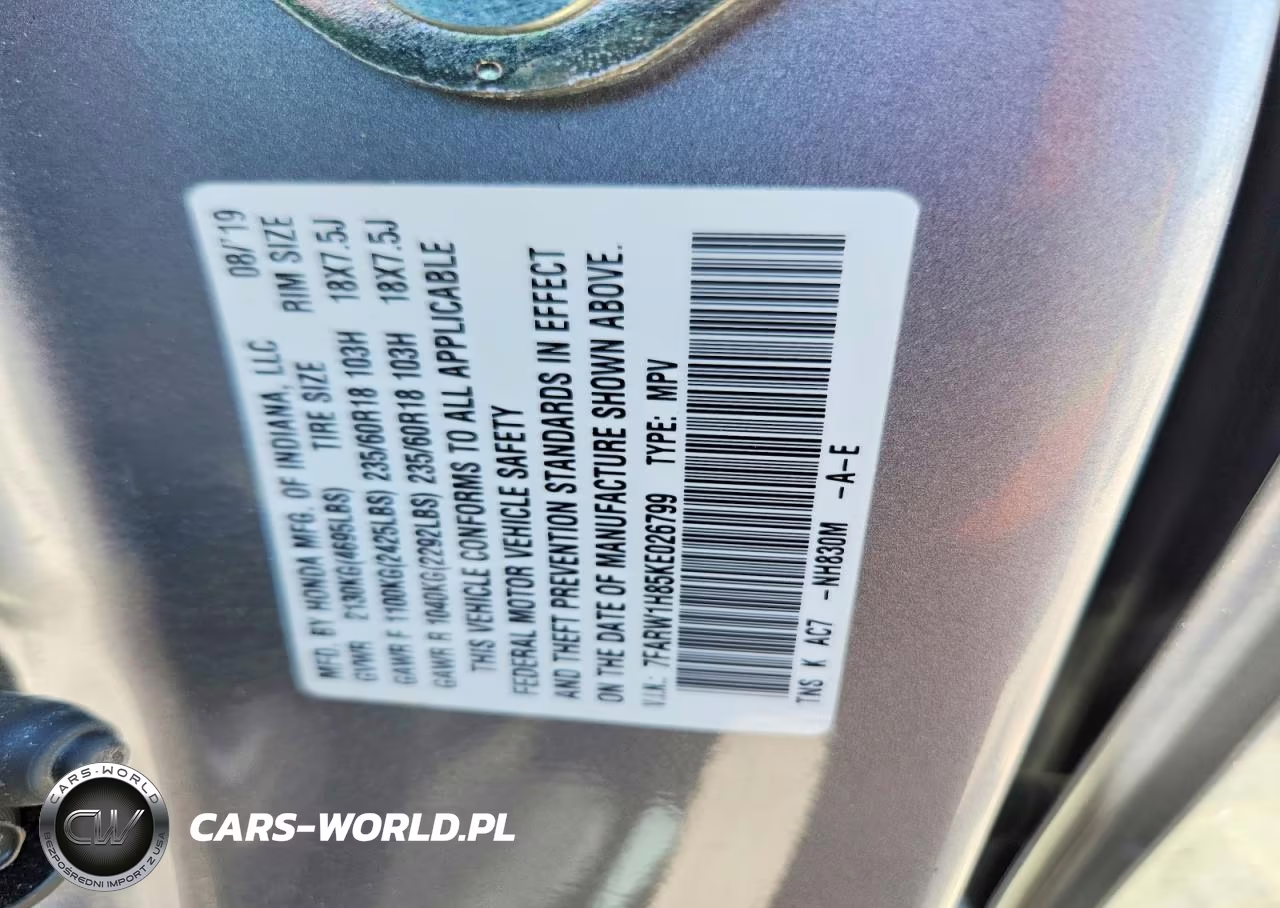 2019 Honda Cr-V Exl VIN:7FARW1H85KE026799 - 13