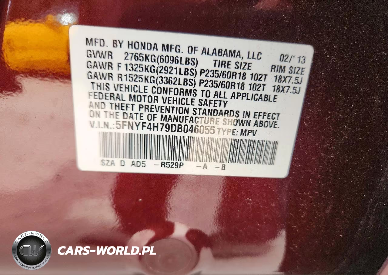 2013 Honda Pilot Exln VIN:5FNYF4H79DB046055 - 14