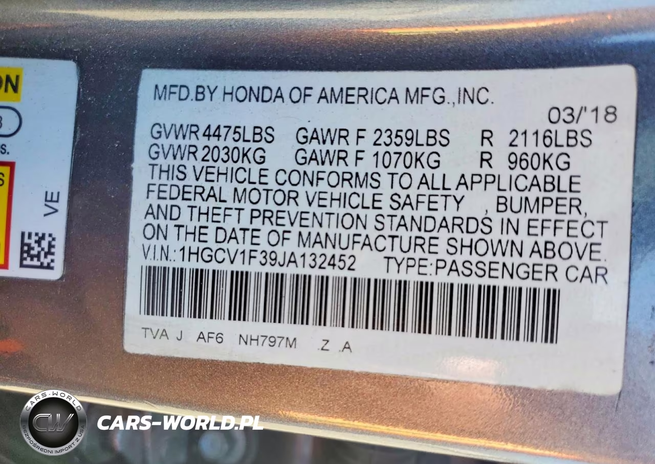 2018 Honda Accord Sport VIN:1HGCV1F39JA132452 - 12