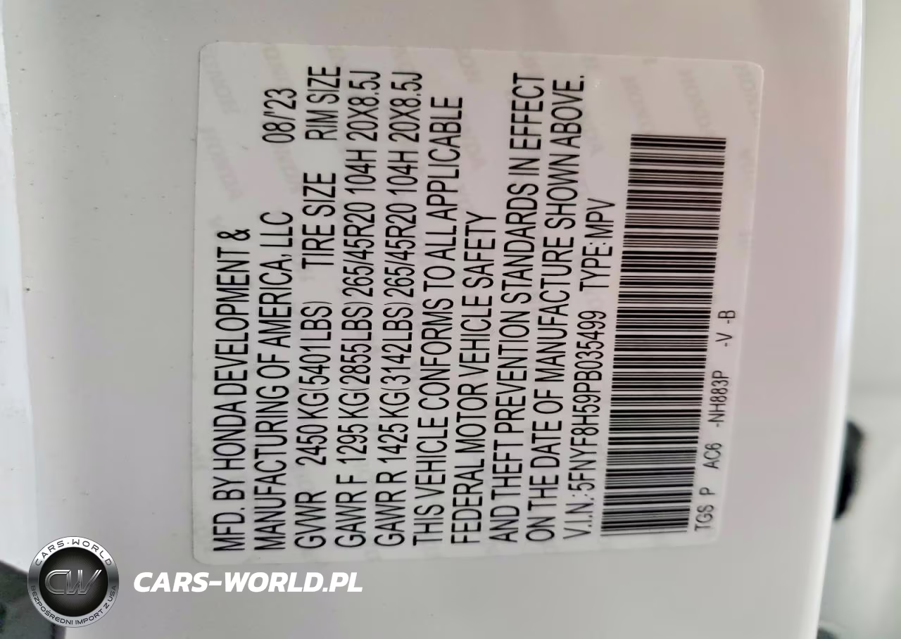 2023 Honda Passport Exl VIN:5FNYF8H59PB035499 - 13