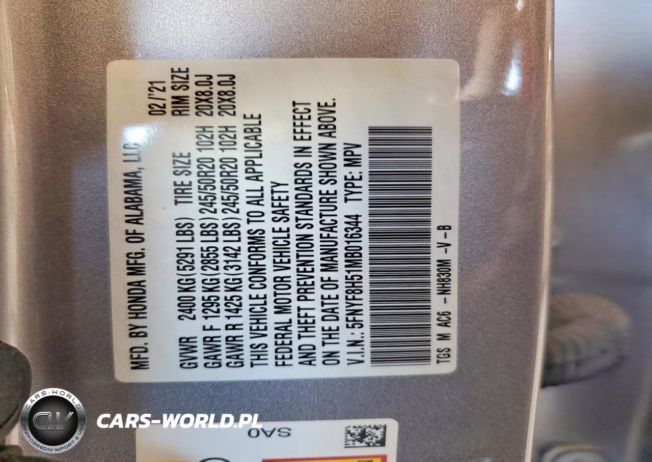 2021 Honda Passport Exl VIN:5FNYF8H51MB016344 - 13