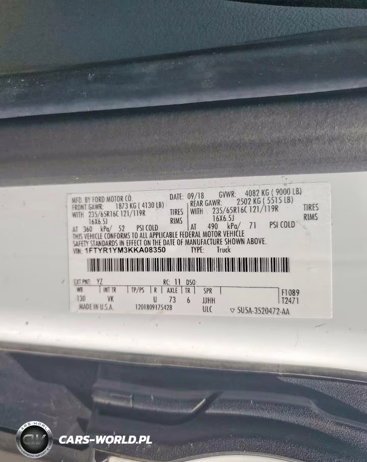 2019 Ford Transit T-250 VIN:1FTYR1YM3KKA08350 - 14