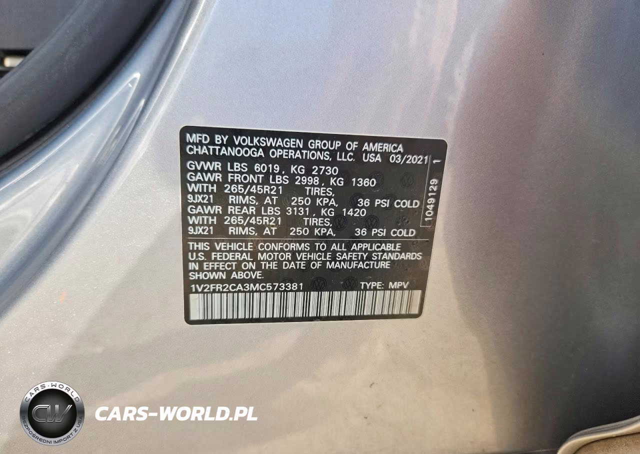 2021 Volkswagen Atlas Sel Premium R-Line VIN:1V2FR2CA3MC573381 - 13