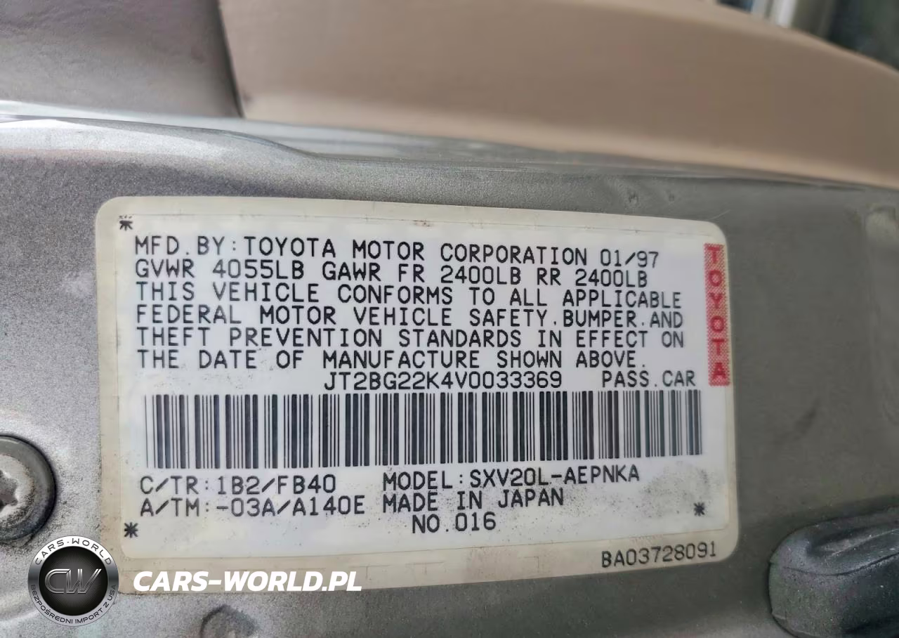 1997 Toyota Camry Le VIN:JT2BG22K4V0033369 - 12