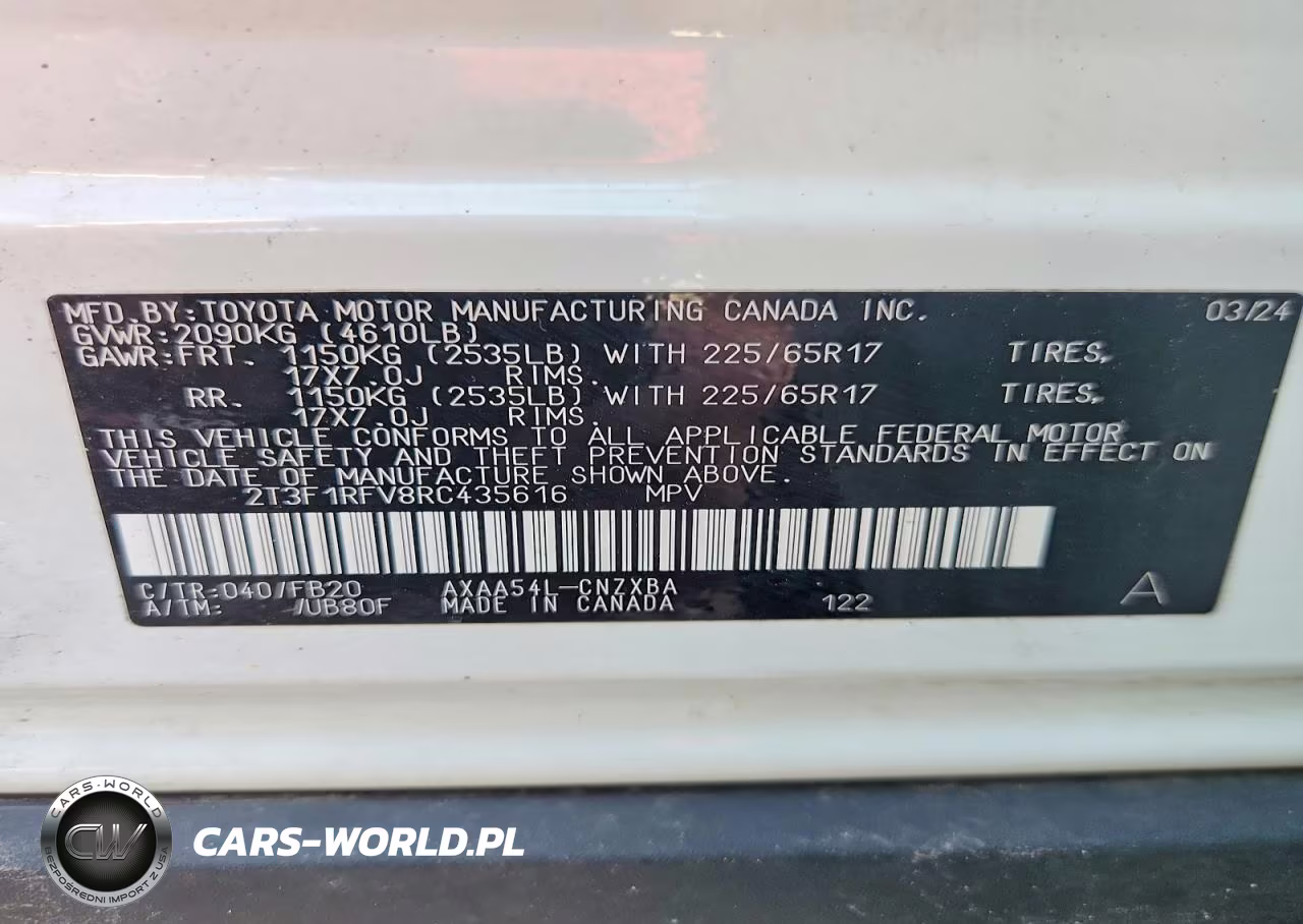 2024 Toyota Rav4 Le VIN:2T3F1RFV8RC435616 - 12