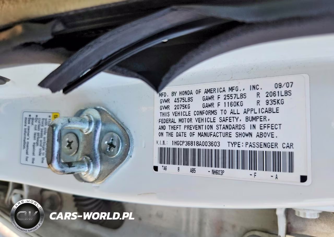 2008 Honda Accord Exl VIN:1HGCP36818A003603 - 12