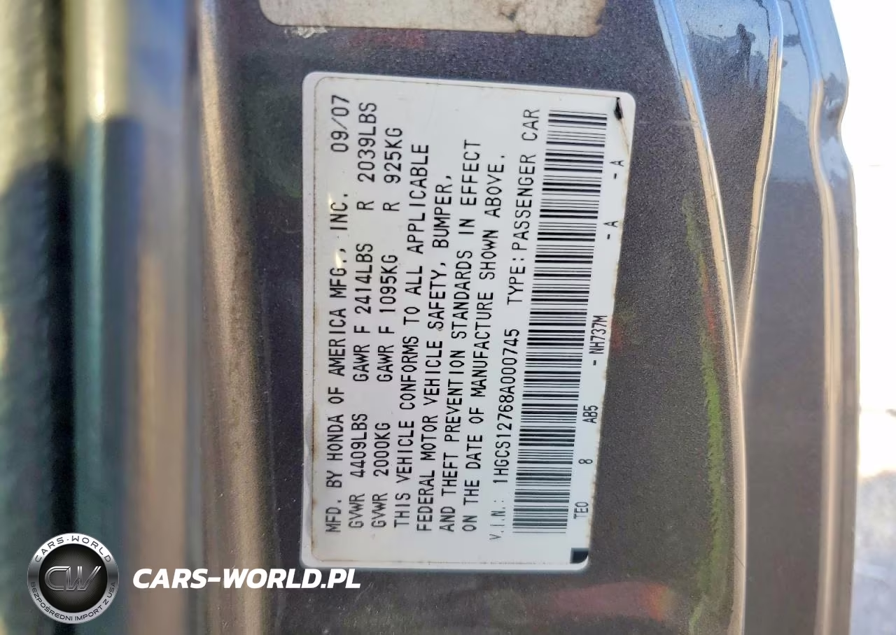 2008 Honda Accord Ex VIN:1HGCS12768A000745 - 12