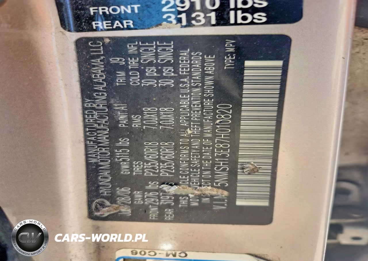 2007 Hyundai Santa Fe Se VIN:5NMSH13E87H010820 - 13