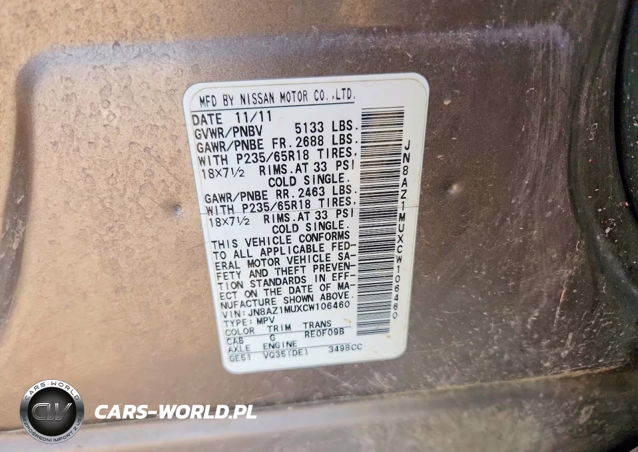 2012 Nissan Murano S VIN:JN8AZ1MUXCW106460 - 12
