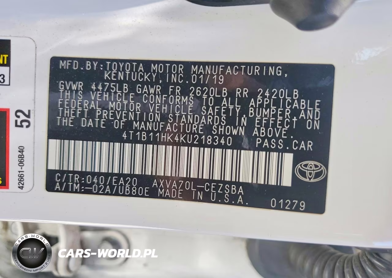 2019 Toyota Camry Se VIN:4T1B11HK4KU218340 - 12