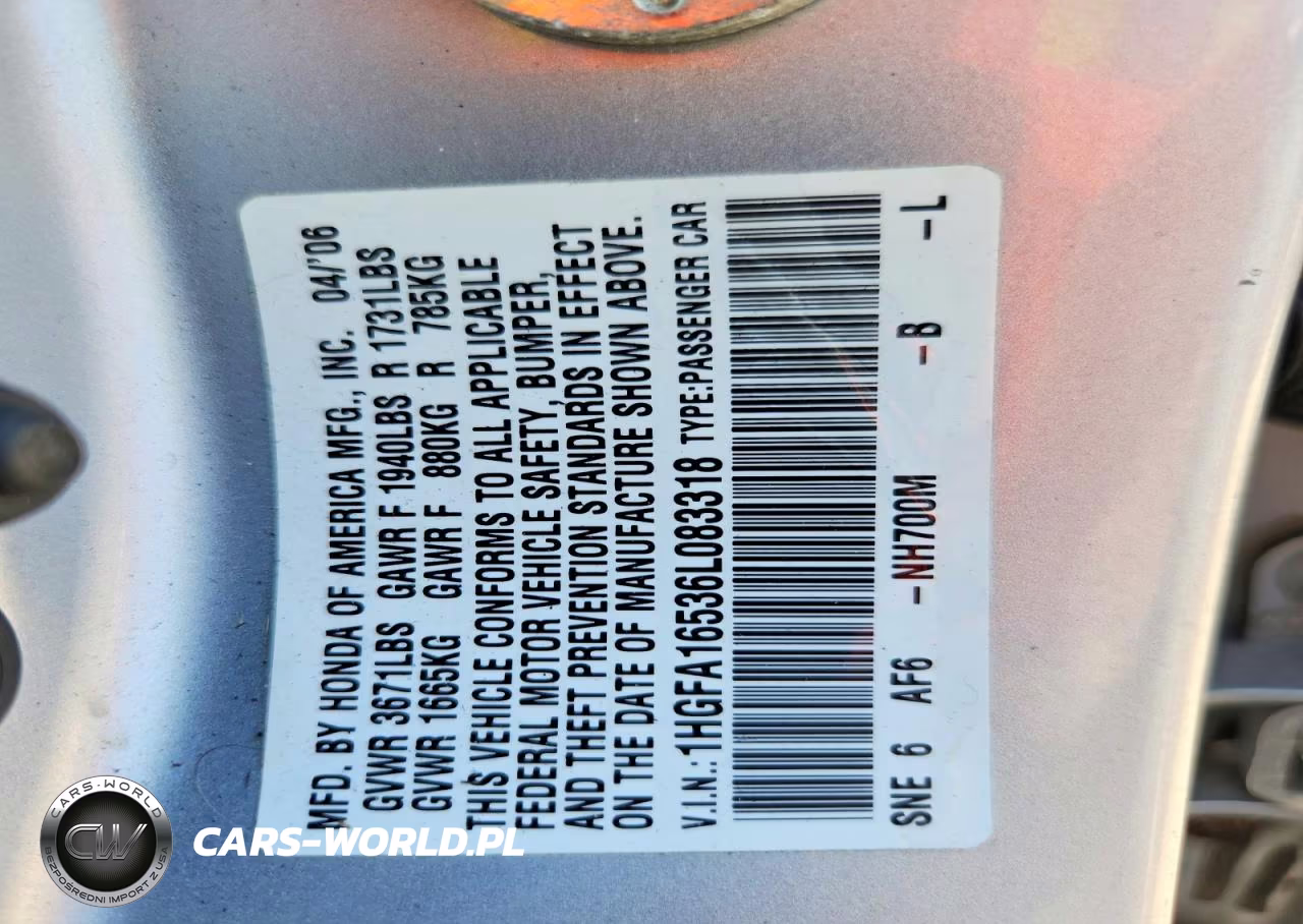 2006 Honda Civic Lx VIN:1HGFA16536L083318 - 12