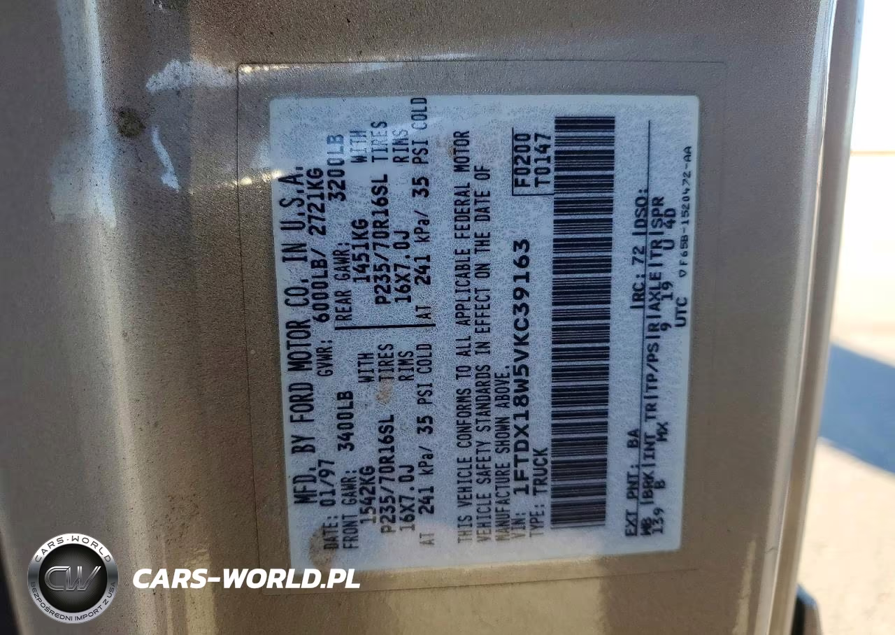 1997 Ford F150 VIN:1FTDX18W5VKC39163 - 12