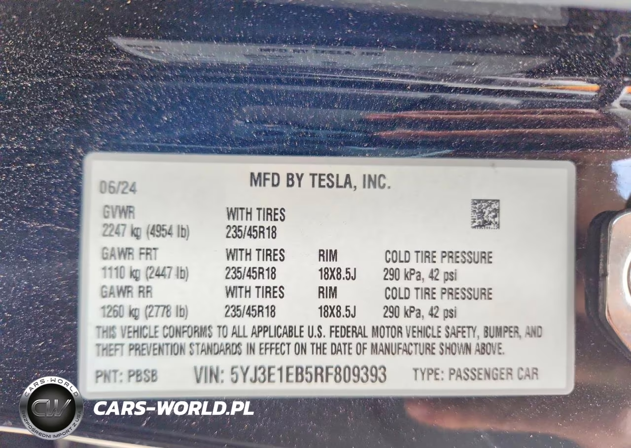 2024 Tesla Model 3 VIN:5YJ3E1EB5RF809393 - 12