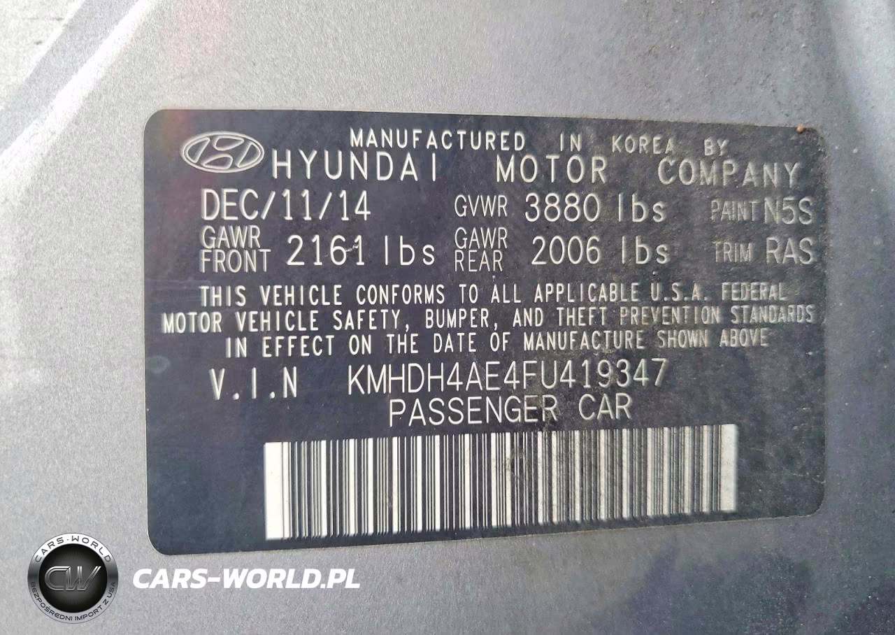 2015 Hyundai Elantra Se VIN:KMHDH4AE4FU419347 - 12