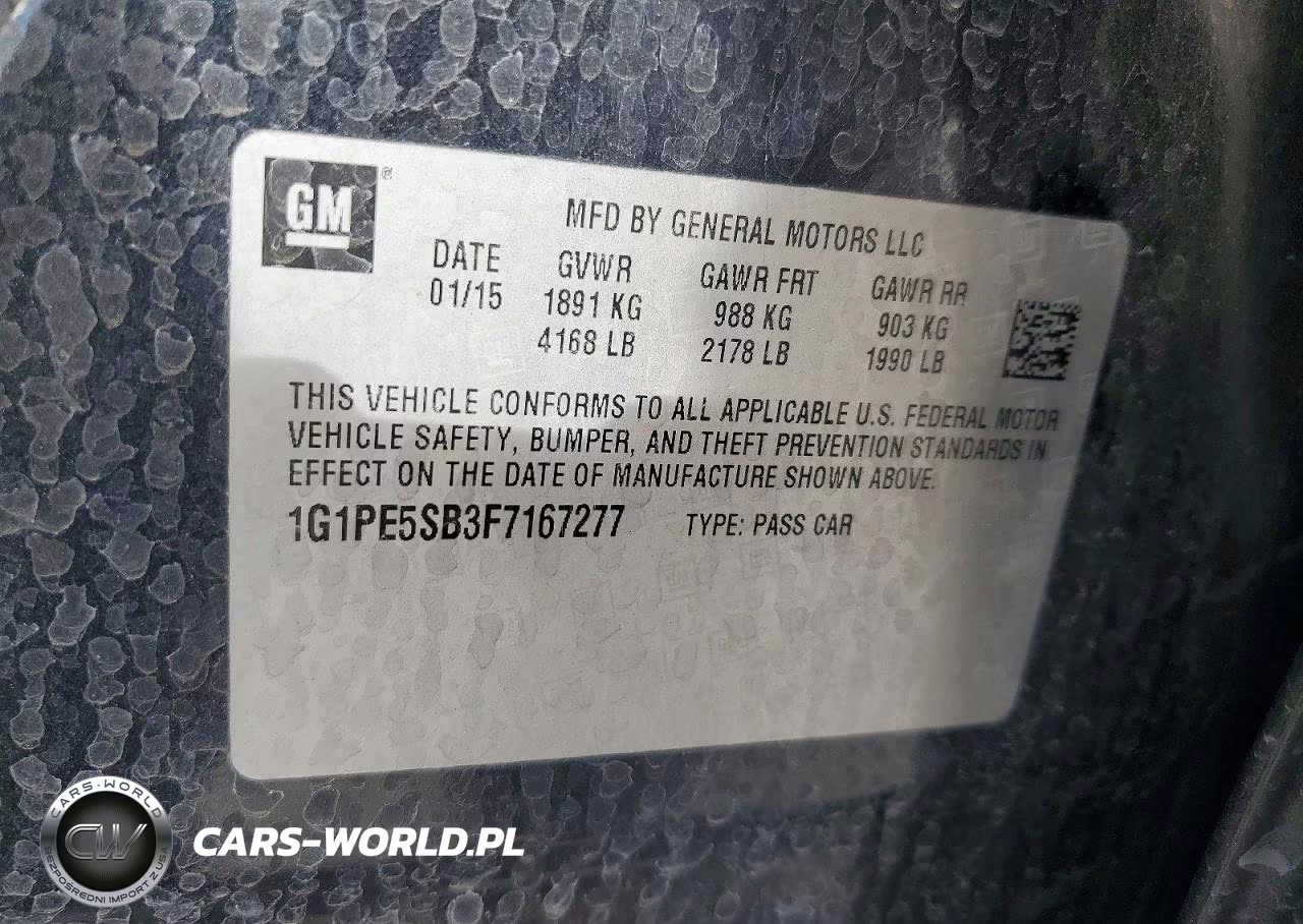 2015 Chevrolet Cruze Lt VIN:1G1PE5SB3F7167277 - 12