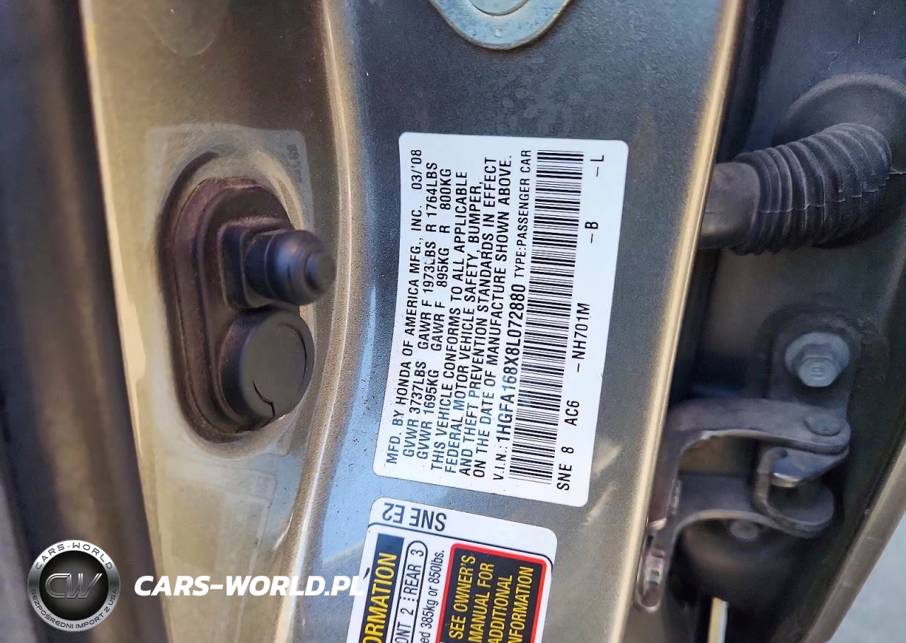 2008 Honda Civic Ex VIN:1HGFA168X8L072880 - 12
