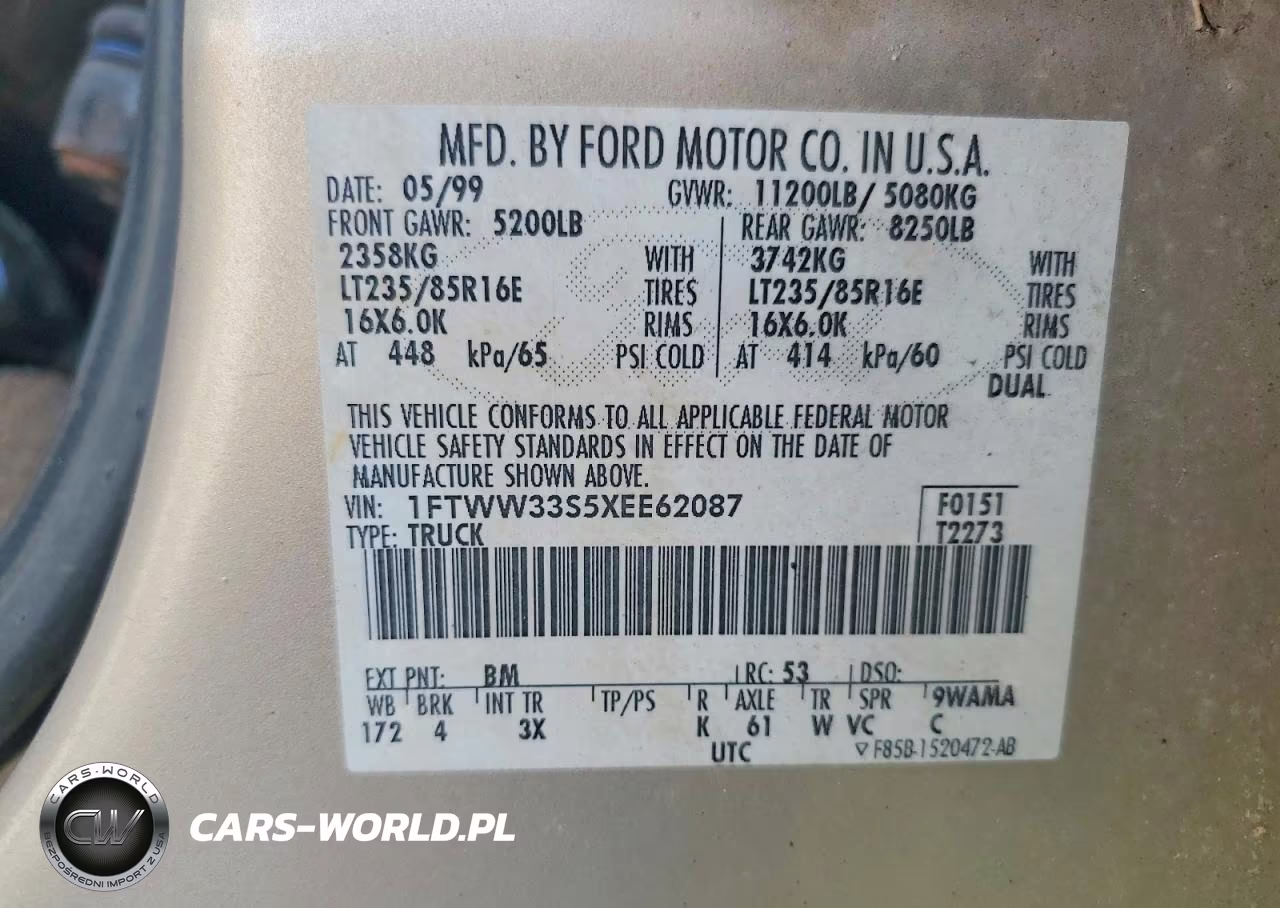 1999 Ford F350 Super Duty VIN:1FTWW33S5XEE62087 - 13