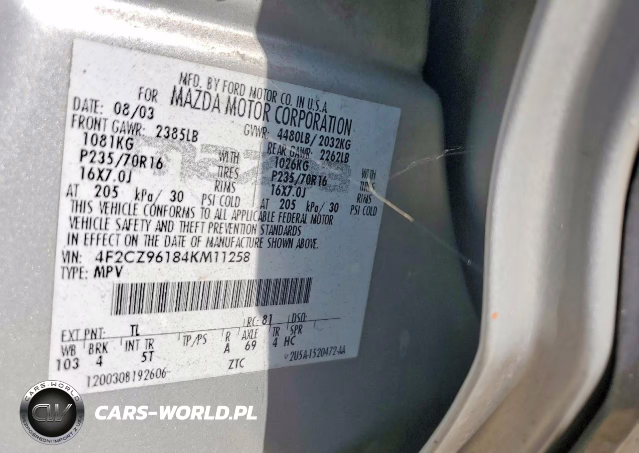 2004 Mazda Tribute Es VIN:4F2CZ96184KM11258 - 12
