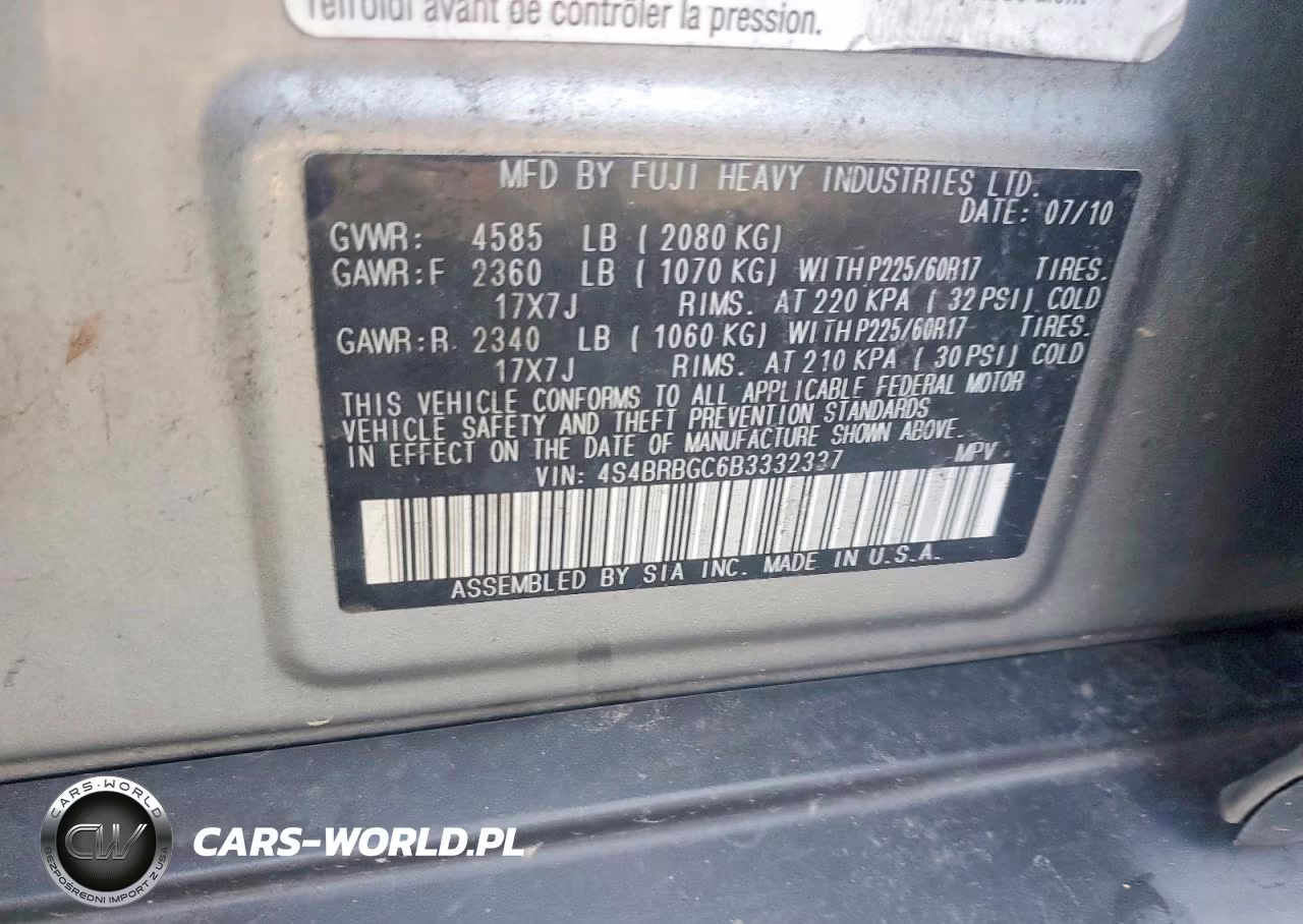 2011 Subaru Outback 2.5I Premium VIN:4S4BRBGC6B3332337 - 12