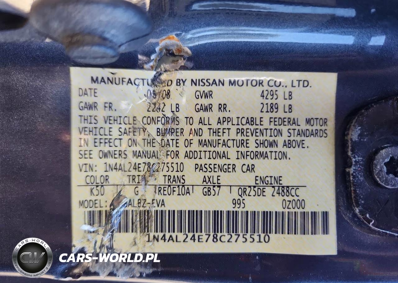 2008 Nissan Altima 2.5 S VIN:1N4AL24E78C275510 - 13