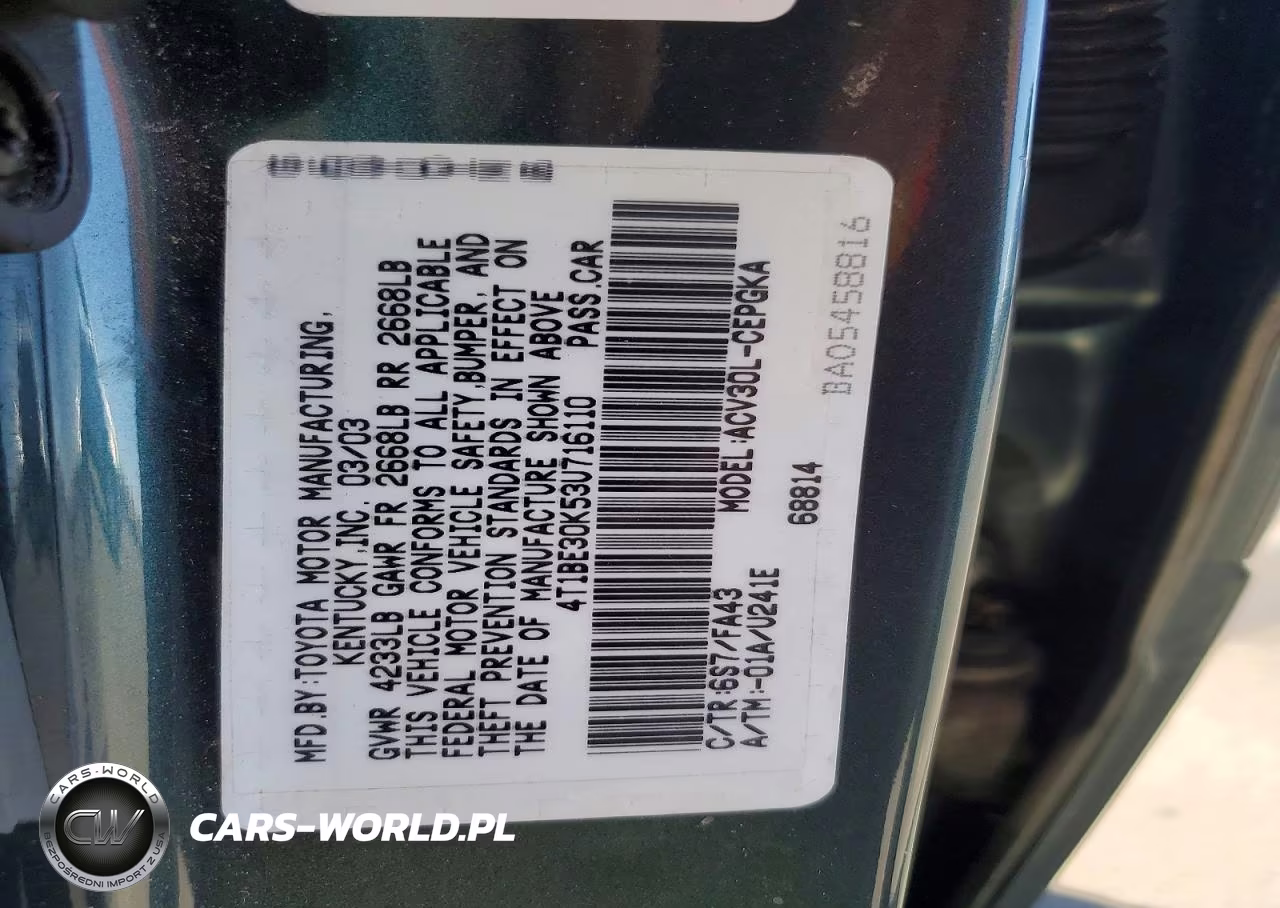 2003 Toyota Camry Xle VIN:4T1BE30K53U716110 - 12