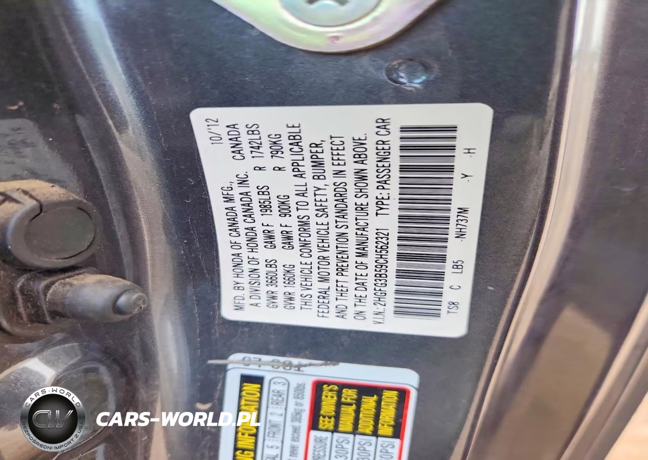 2012 Honda Civic Lx VIN:2HGFG3B59CH562321 - 12