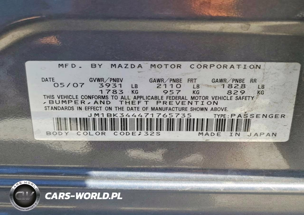 2007 Mazda 3 Hatchback VIN:JM1BK344471765735 - 12
