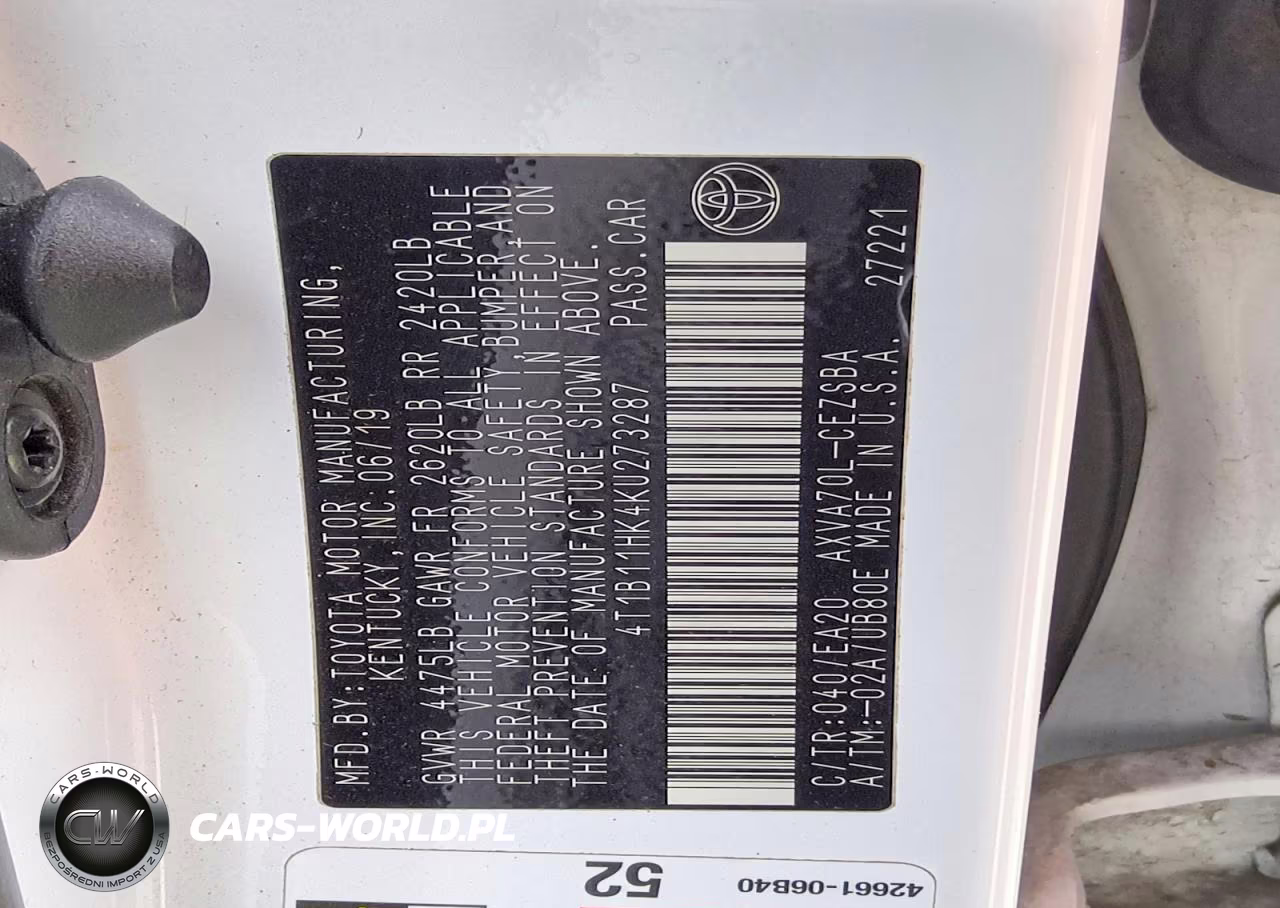 2019 Toyota Camry Se VIN:4T1B11HK4KU273287 - 12