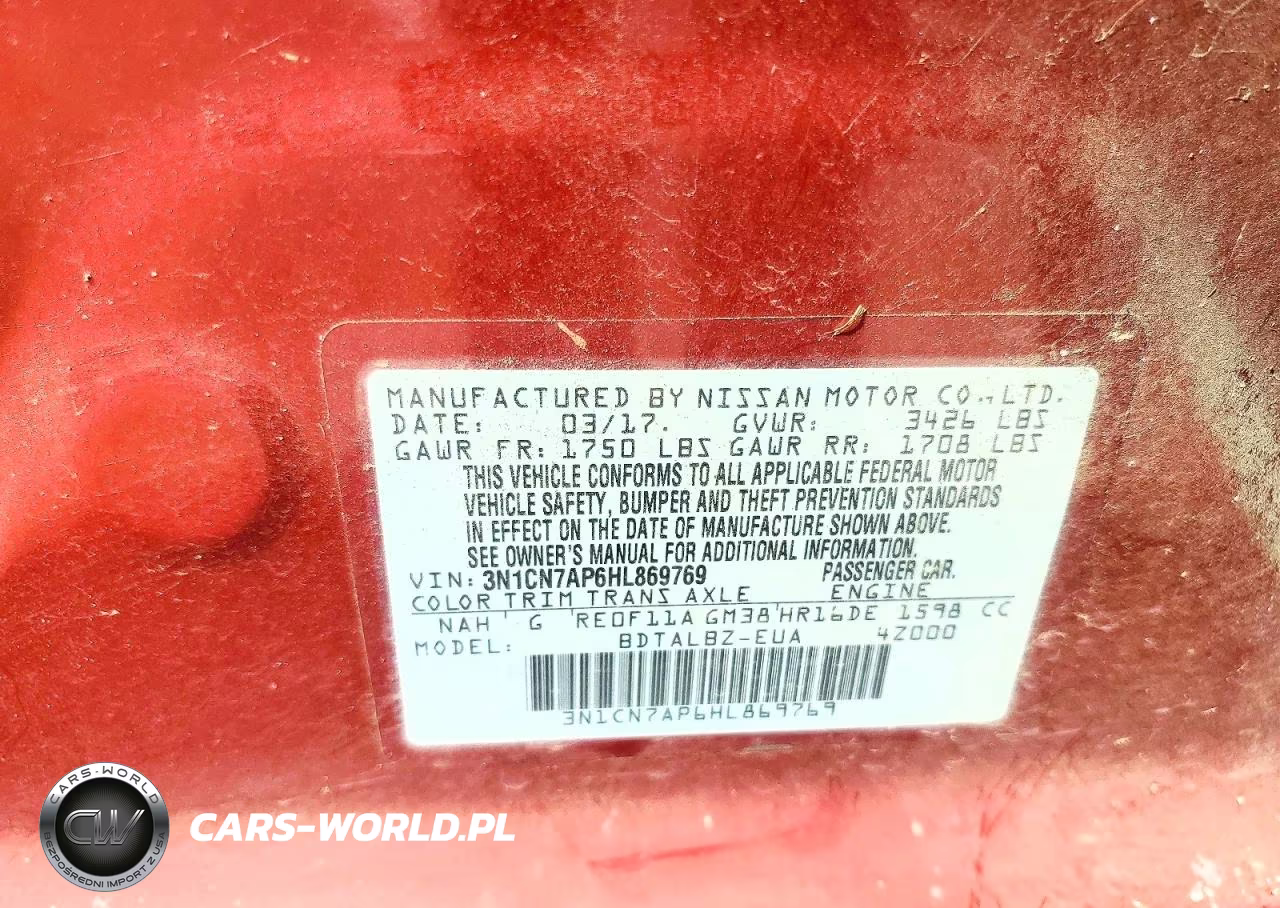 2017 Nissan Versa 1.6 Sv VIN:3N1CN7AP6HL869769 - 13