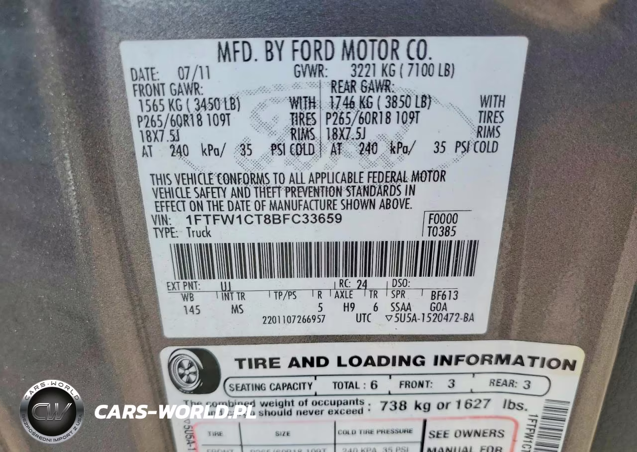 2011 Ford F150 Supercrew VIN:1FTFW1CT8BFC33659 - 12