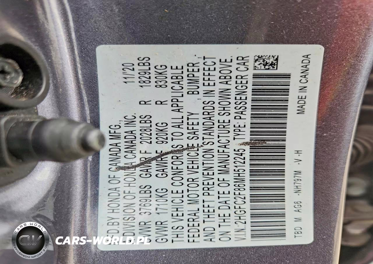 2021 Honda Civic Sport VIN:2HGFC2F86MH512245 - 12