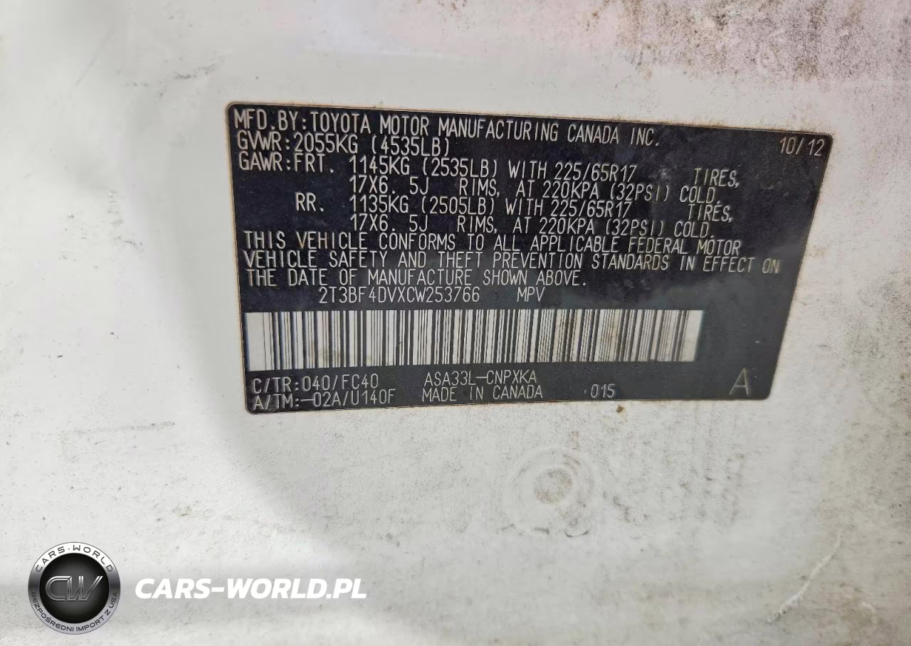2012 Toyota Rav4 Base VIN:2T3BF4DVXCW253766 - 13